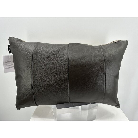 Caldeira Brown Leather Feathers Filled Throw Pillow U.K Made 22”x15” - Picture 1 of 12